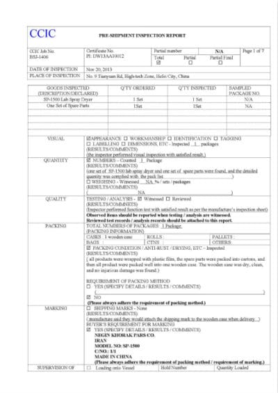 Pre-Shipment Inspection Report 1